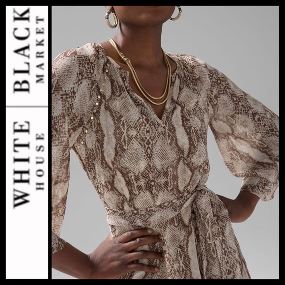 NWT WHBM Studded Python Ruffle Dress - Picture 3 of 12